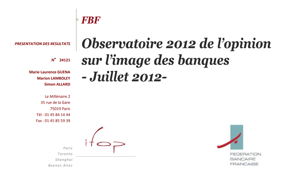 Image et pratique bancaire des français 26ème vague (2012)