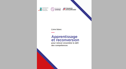 Livre blanc sur l'apprentissage de a Fédération bancaire française, la Fédération Syntec et France Assureurs qui font 10 propositions pour adapter les compétences aux enjeux de demain